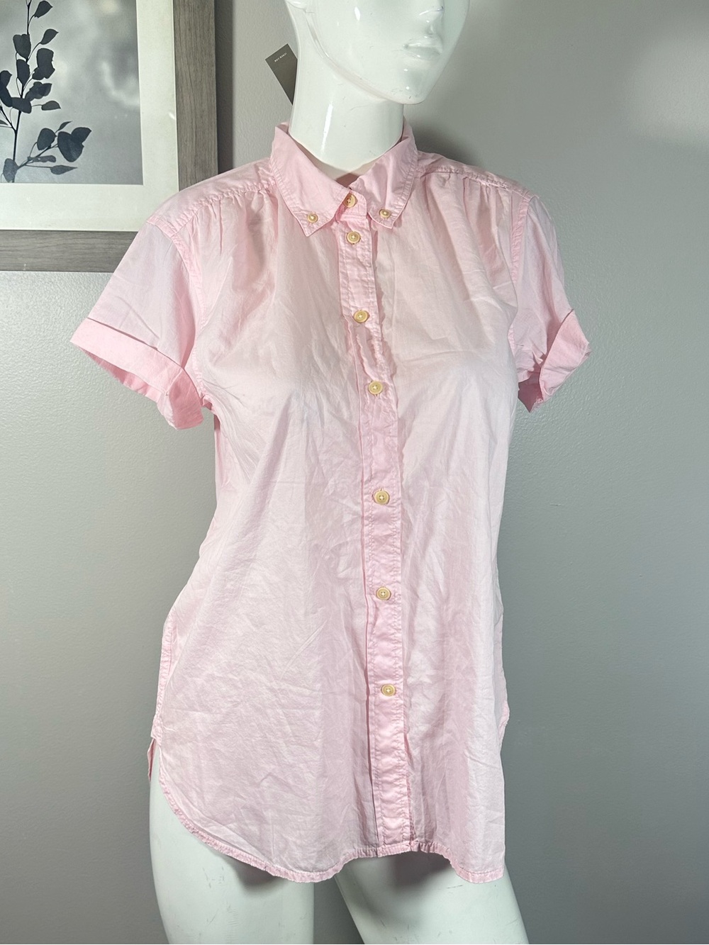 NWT J Crew Sz S Classic Cotton Pink Short Cuffed Sleeve Button Down Blouse Shirt